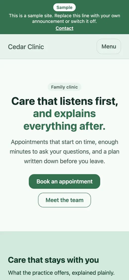 The Cedar Care theme on a phone
