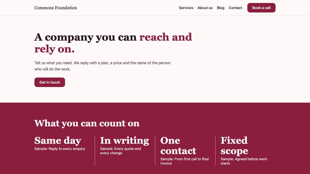 Home page of the Commons theme