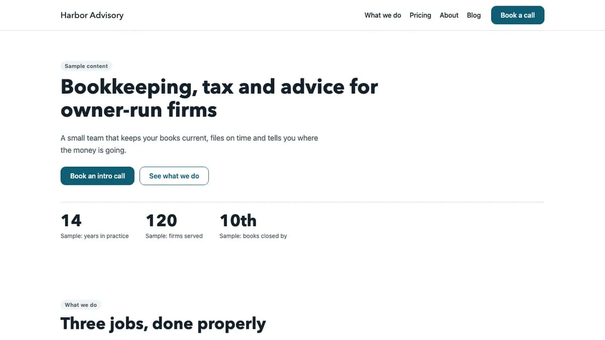 Home page of the Harbor theme