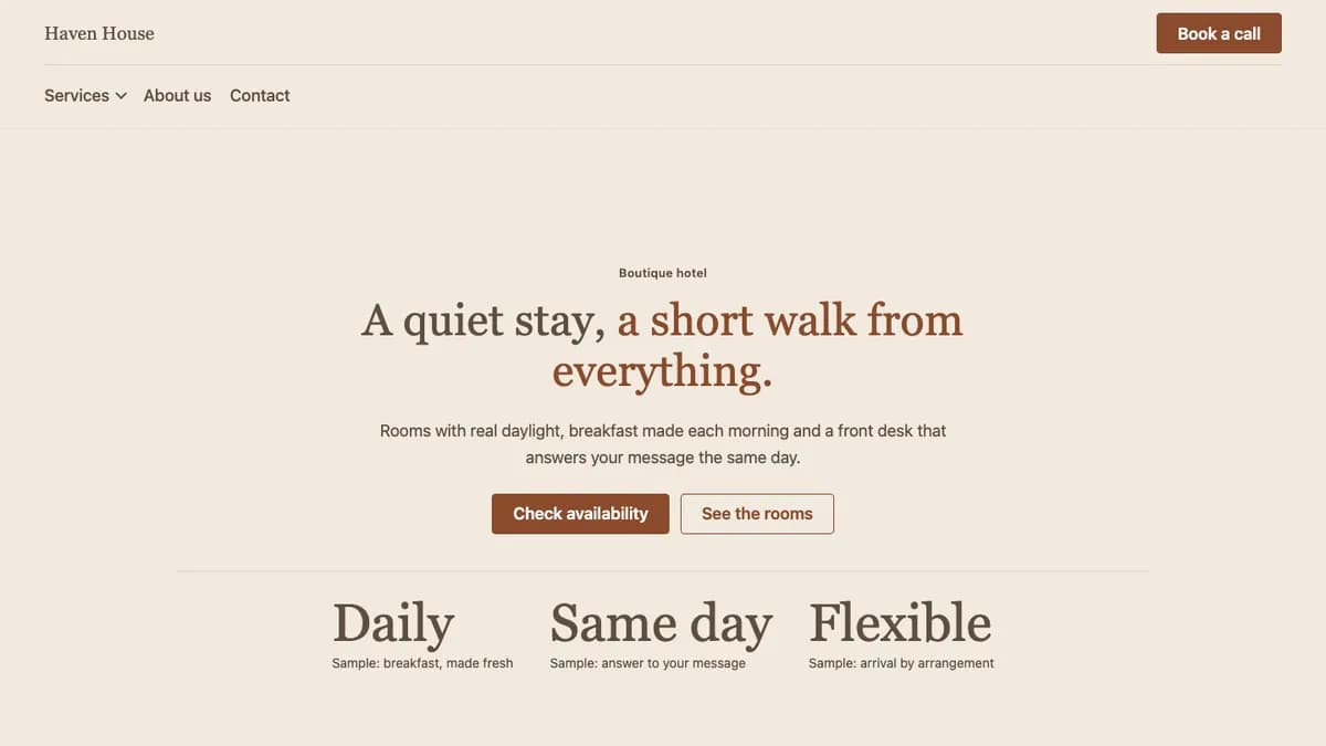 Home page of the Haven theme