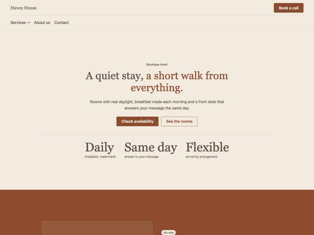 Home page of the Haven theme