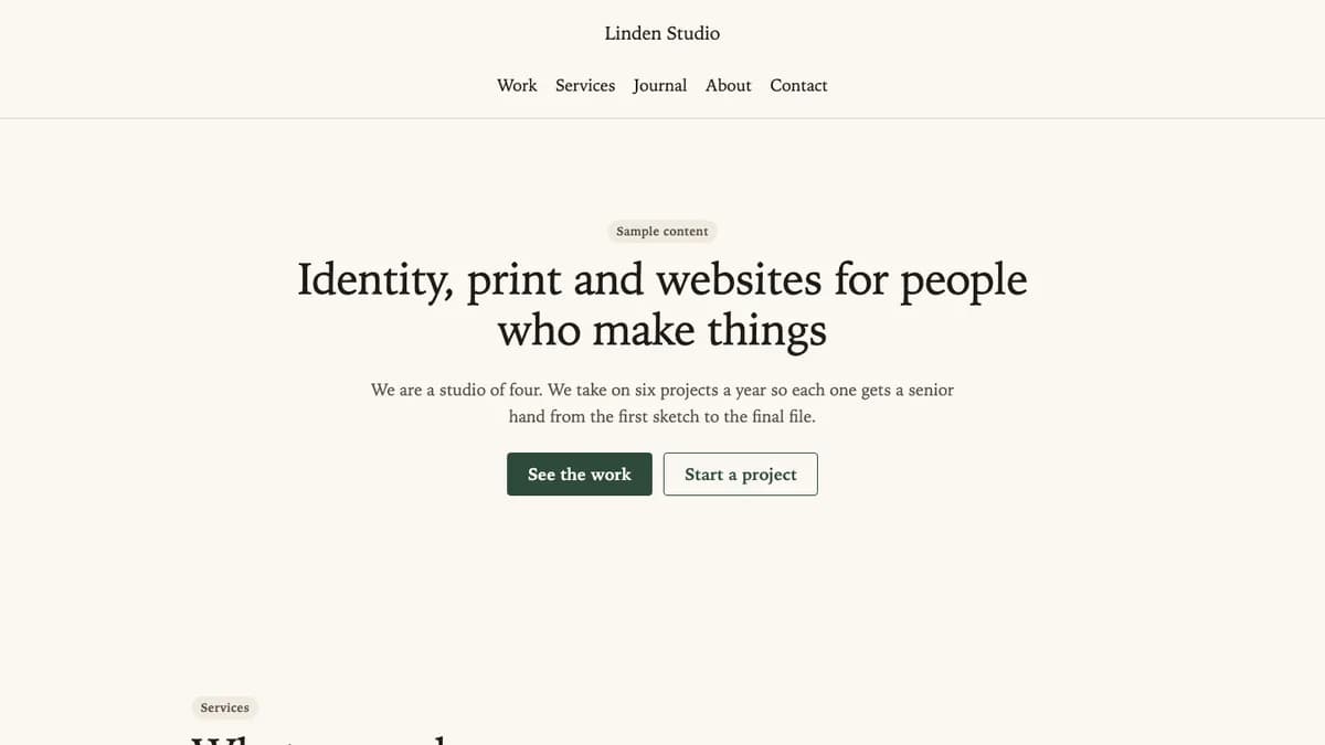 Home page of the Linden theme