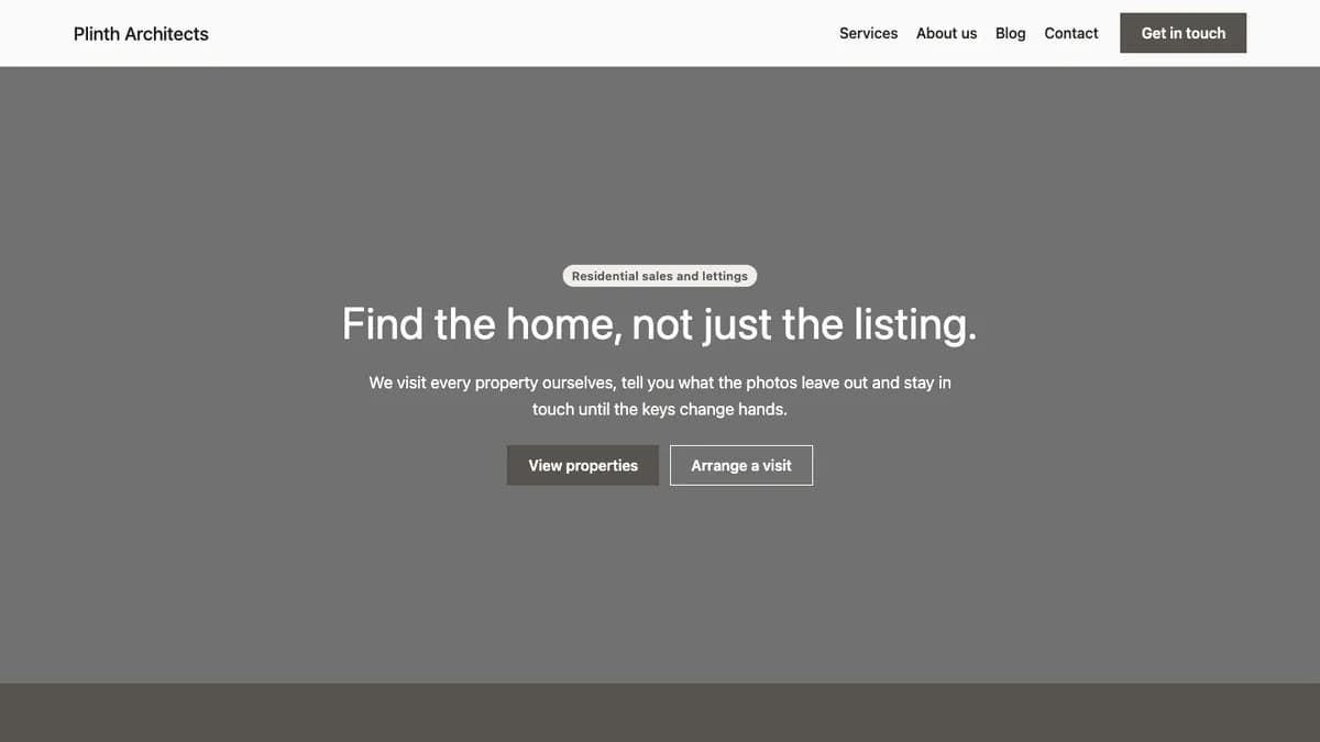 Home page of the Plinth theme