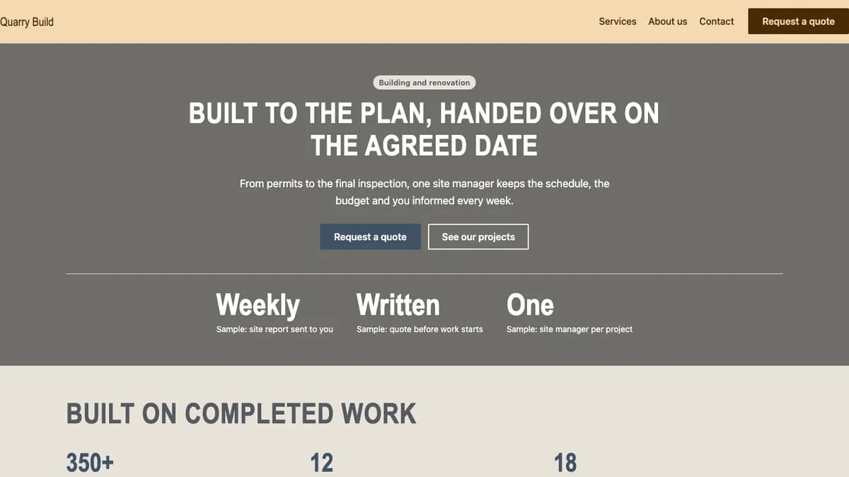 Home page of the Quarry theme