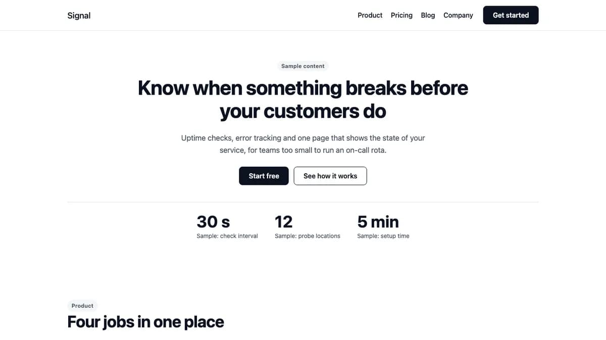 Home page of the Signal theme