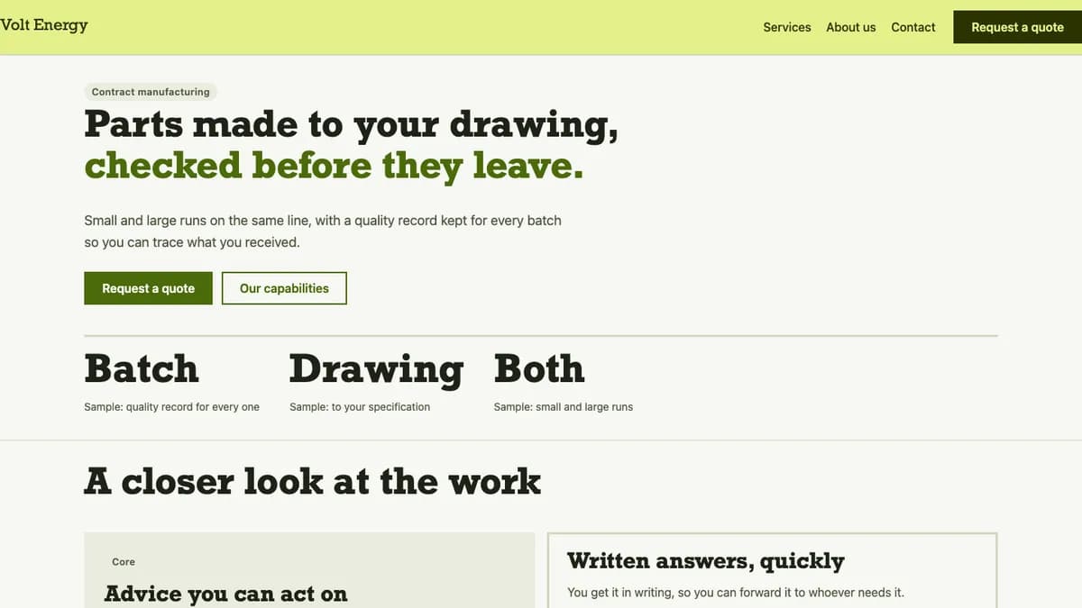 Home page of the Volt theme
